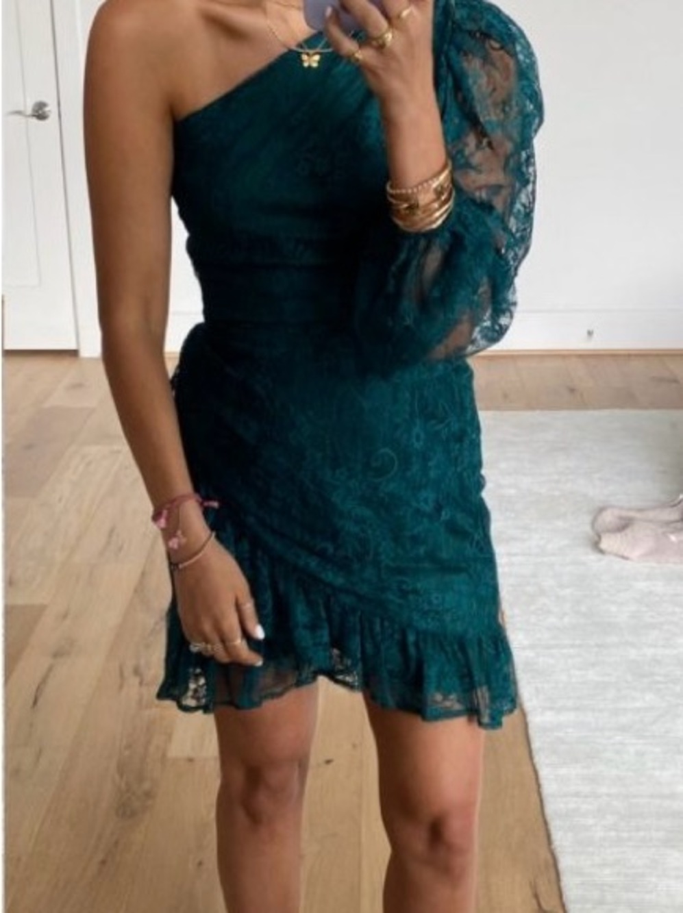 WAYF Dede x Emily BFF Collection - Lace Mini Dress in Emerald
